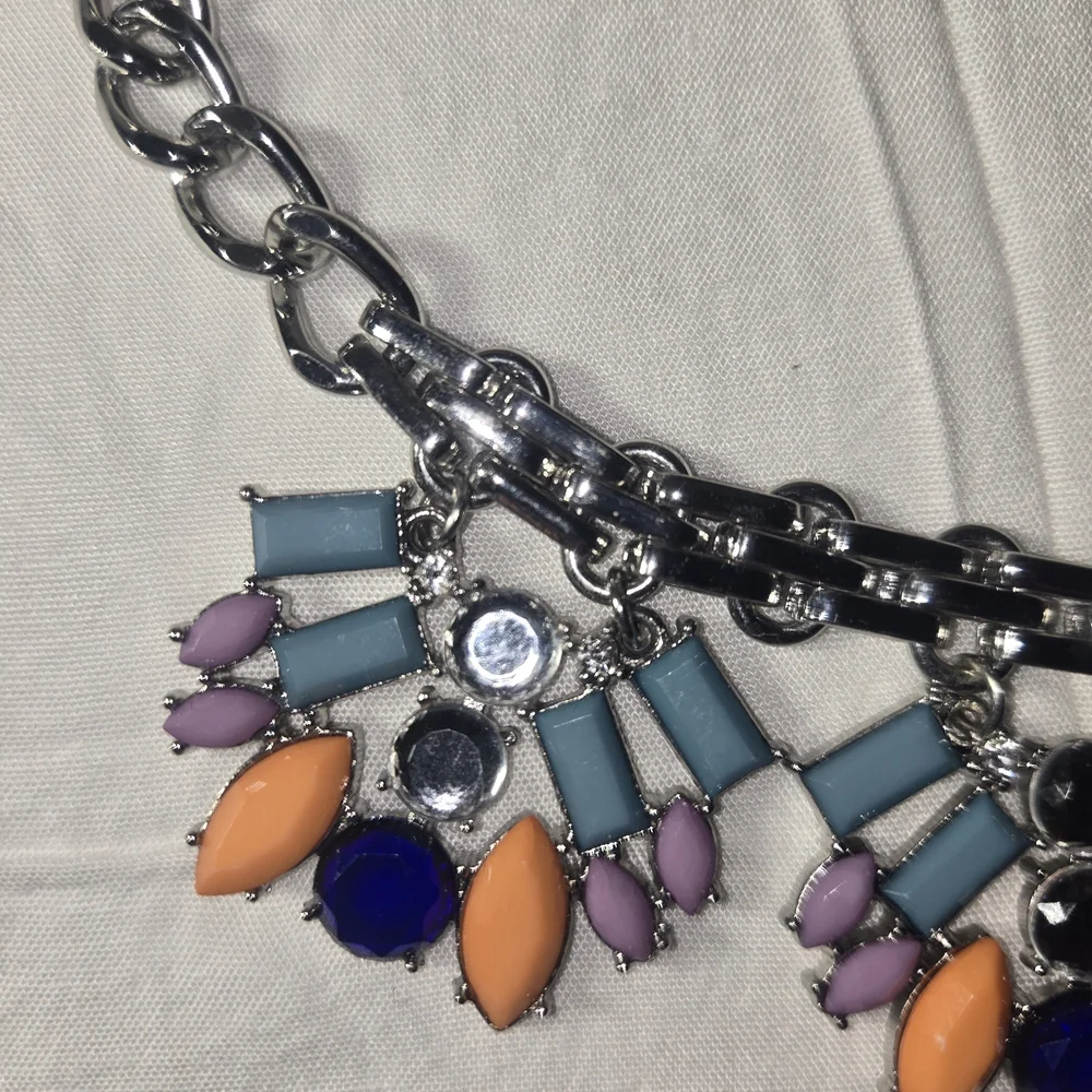 Silver and Purple Floral Statement Necklace - Picture 2 of 5